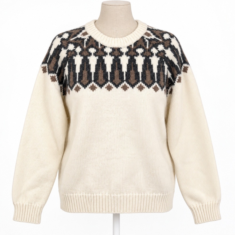 Vintage 90s LL Bean Lambswool Fair Isle Sweater Size M Chunky Cottagecore Nordic